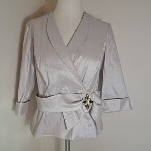 Alex Evenings, Formal Metallic Champagne Blouse with Beaded Belt,Back Zip Sz XLP